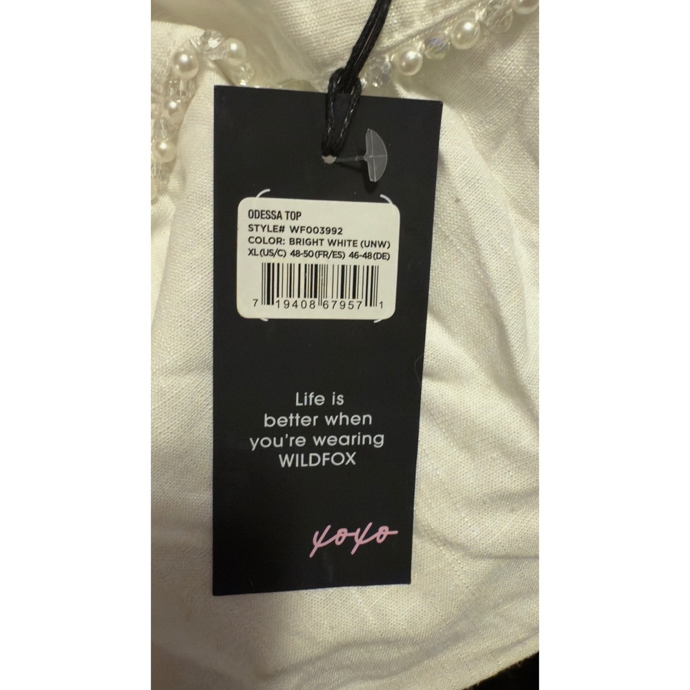 Wildfox Odessa White Linen Blend Pearl Trim Smocked Crop Top WF003992 Womens XL - Picture 4 of 7